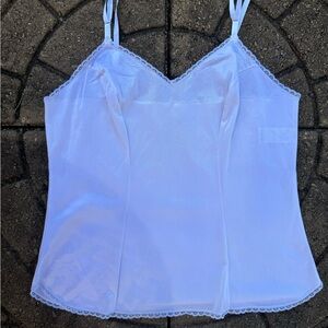 Vintage 1950s Vanity Fair White Silk Tank With Lace Borders & Adjustable Straps